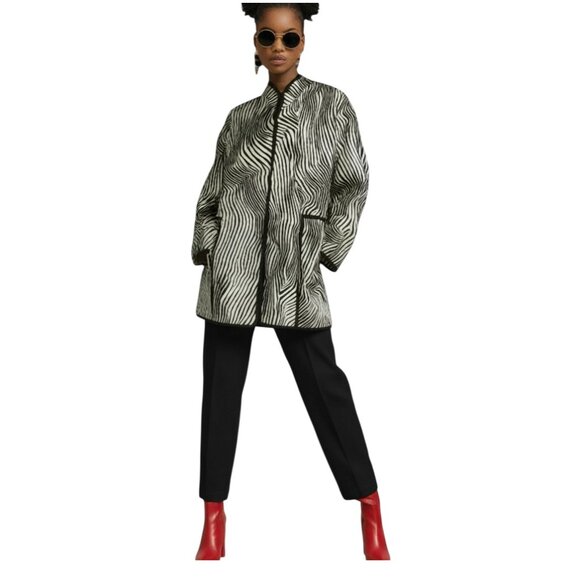 Caroline Rose Zebra Vibe Black Natural Long Sleeve Open Front Jacket Size Large - Picture 5 of 10